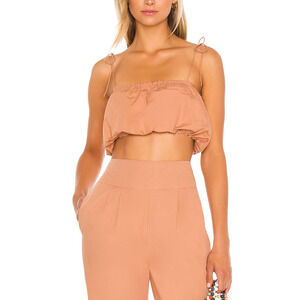 Swf 'Bandeau' Brown Cotton Poplin Crop Top Size M